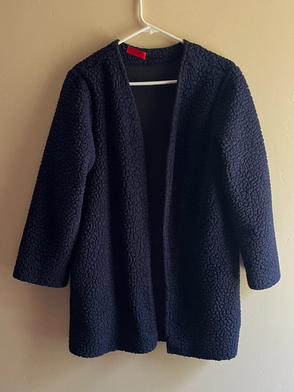 Navy Sherpa Teddy Plush Fleece Open Front Cardigan Jacket lagenlook winter cozy